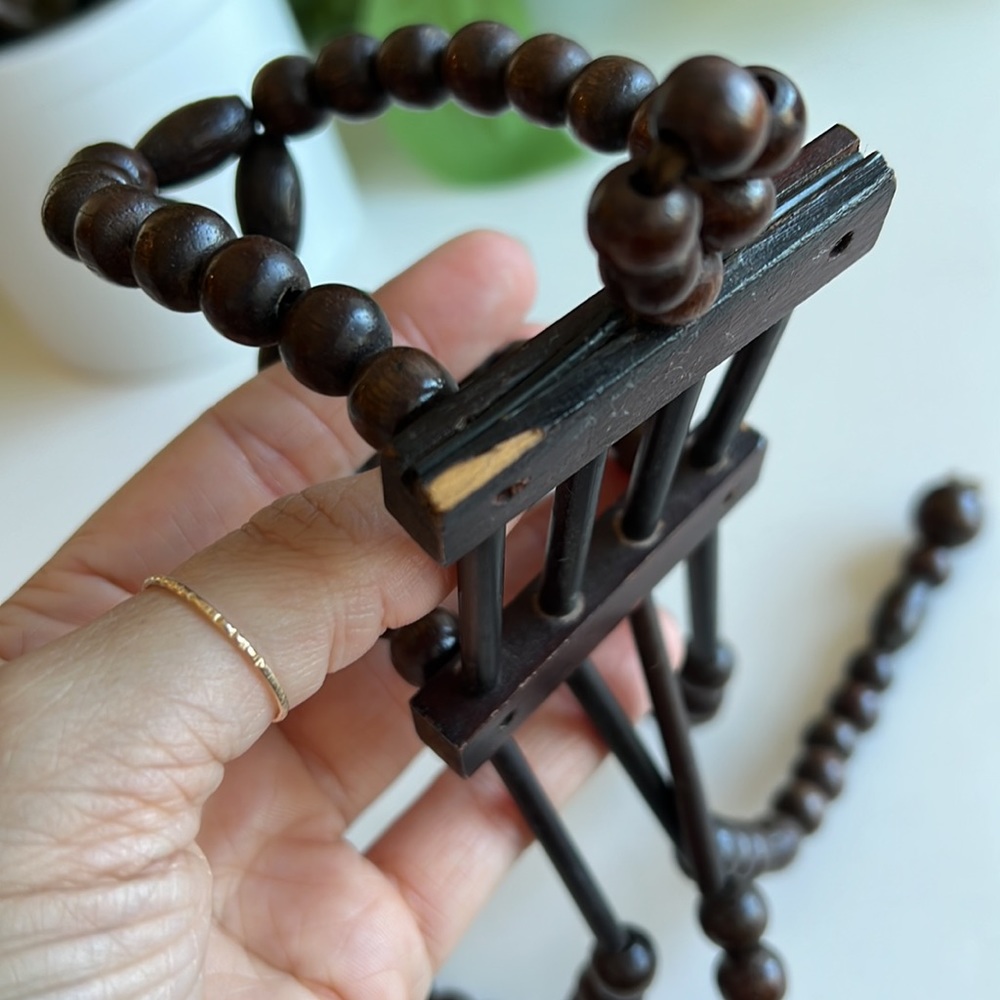 Vintage Wood Bead Hanging Plant Holders Pair - Picture 13 of 15